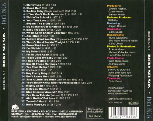 Ricky Nelson, Ricky Rocks, CD back cover