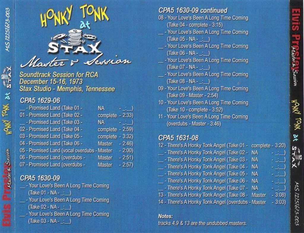 Elvis Presley, Honky Tonk At Stax 1973 CD3, back cover