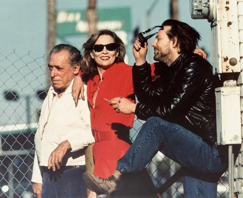 Charles Bukowski, Faye Dunaway, Mickey Rourke, filming of Barfly (1987)